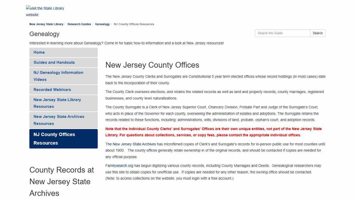 NJ County Offices Resources - Genealogy - Research Guides at New Jersey State Library